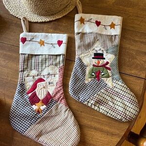 Charming Holiday Patchwork Stockings with Santa and Snowman